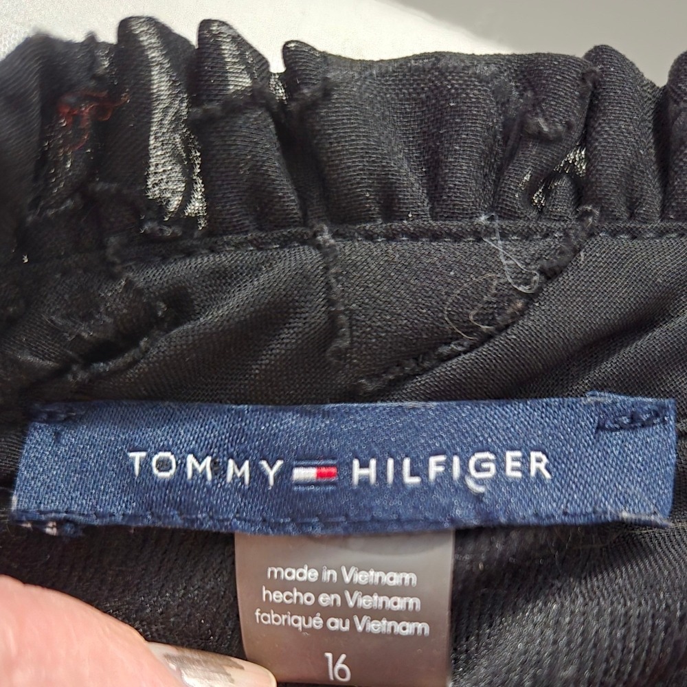 Tommy Hilfiger Womens Black Burnout Floral Ruffle Hem Mini Shift Dress Size 16 - Picture 6 of 8